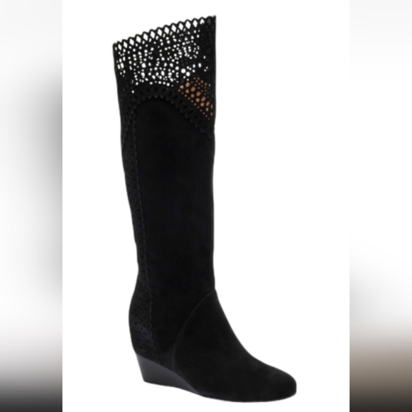 Mepaouo Women NWT.Sofft Women’s Black Suede Wedge Tall Boot .No Size Tag.See Picture For Measu